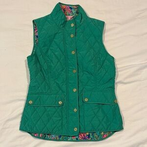 Lilly Pulitzer Green Quilted Vest with Colorful Lining